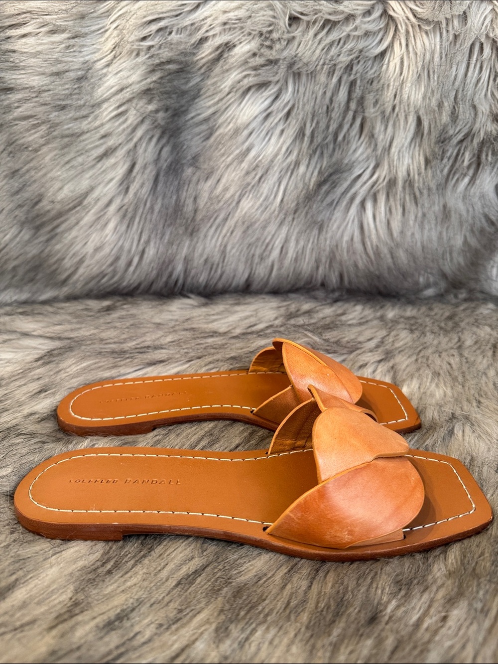 Loeffler Randall Cognac Leather Bow Slide Sandals Size 7.5